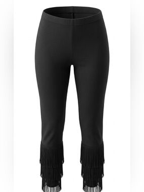K. Jordan Fringe Hem Pull-On Pants | Black Stretch Statement Pants | Size 1X